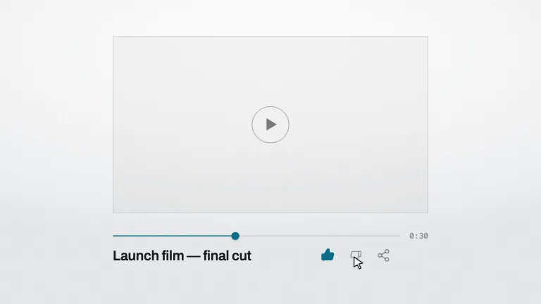 Minimal Video Frame. A near-white player that strokes itself on, scrubs, and takes a cursor to its like control