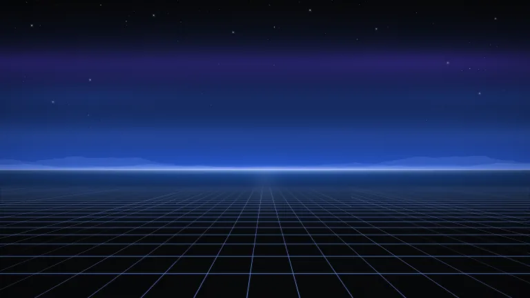 Perspective Grid Loop. A seamless perspective grid floor scrolling toward a glowing horizon under a starry dusk sky