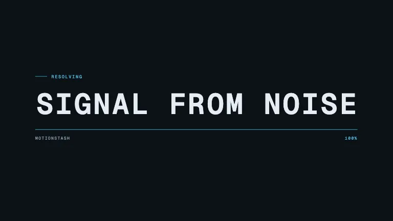 Scramble Decode — A phrase resolves out of cycling glyphs left to right, each character locking to full contrast on a staggered beat